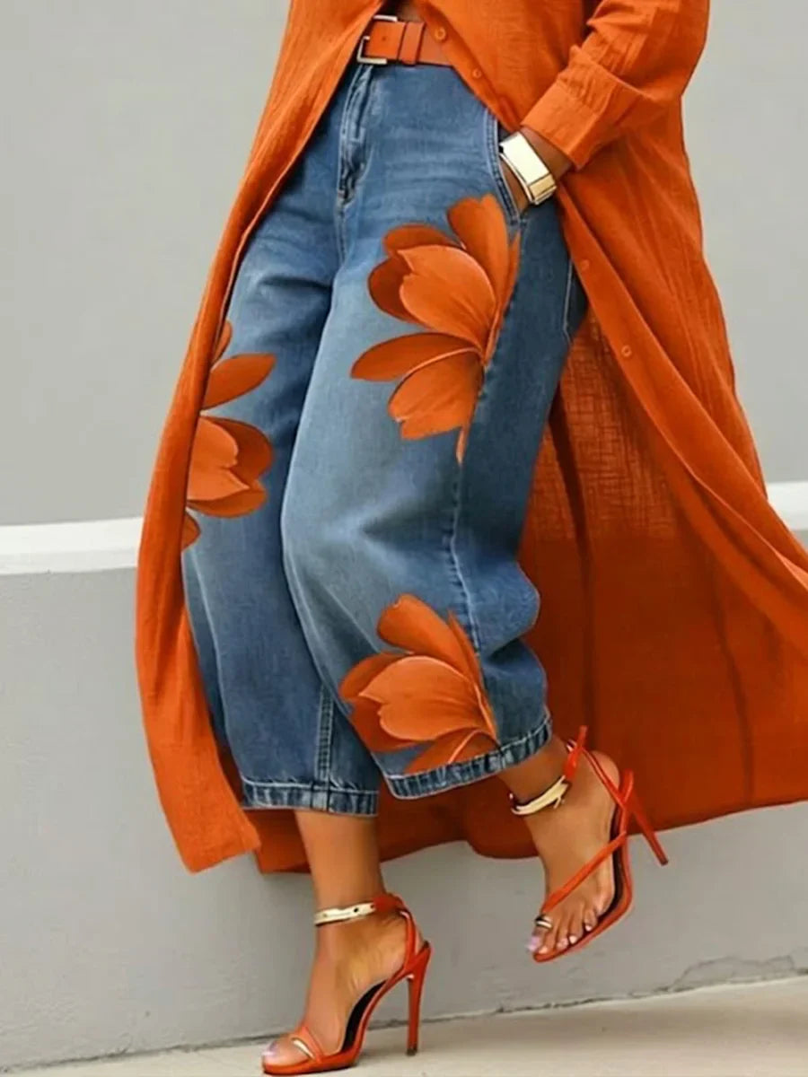 Emma | Abito Camicia in Lino e Jeans Floreali