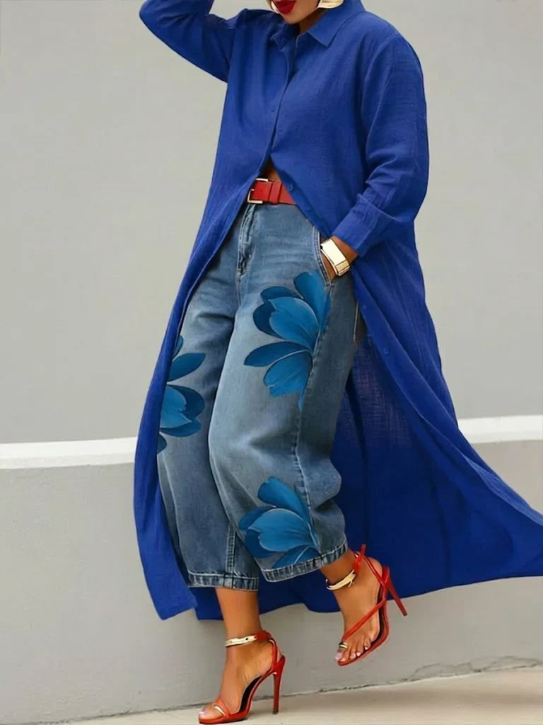 Emma | Abito Camicia in Lino e Jeans Floreali
