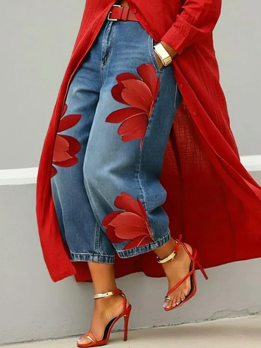 Emma | Abito Camicia in Lino e Jeans Floreali
