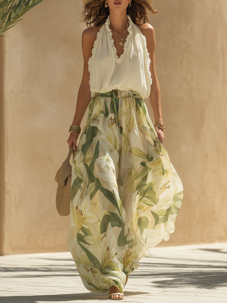 Valeria | Completo Fluido Stampa Gigli Elegante