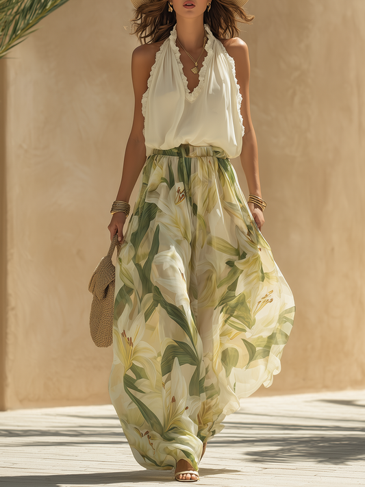 Valeria | Completo Fluido Stampa Gigli Elegante