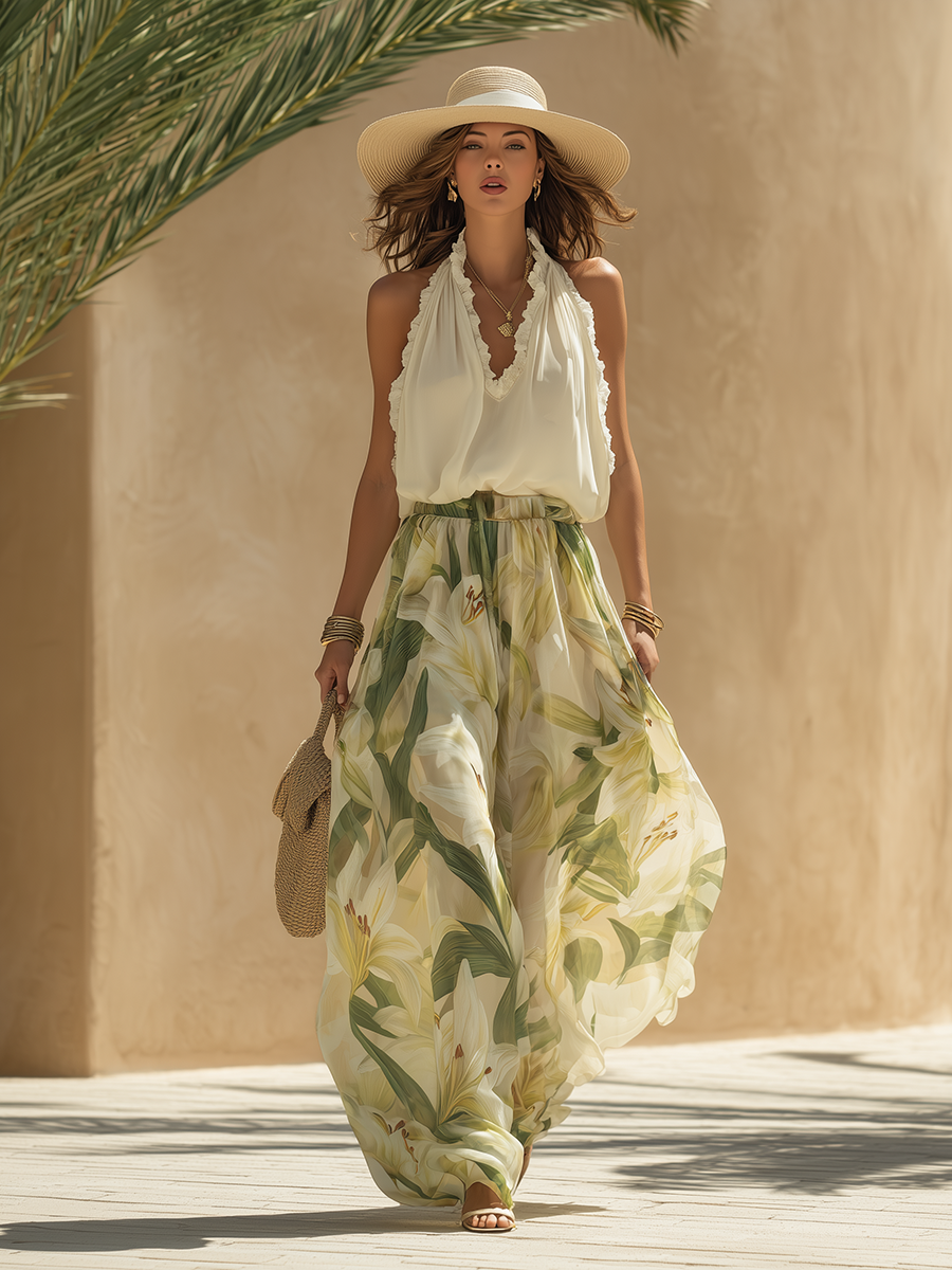 Valeria | Completo Fluido Stampa Gigli Elegante