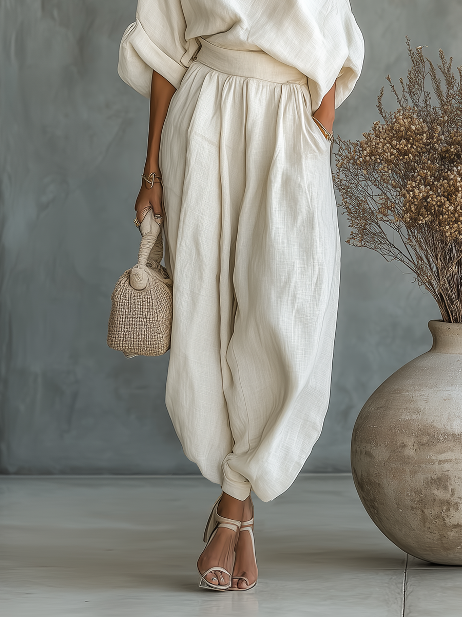 Federica | Completo Top Lino Spalle Scoperte e Pantalone