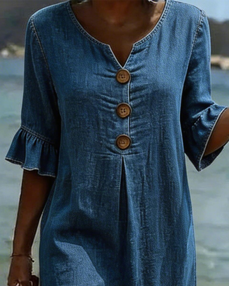 Allegra | Abito Denim Manica con Rouches
