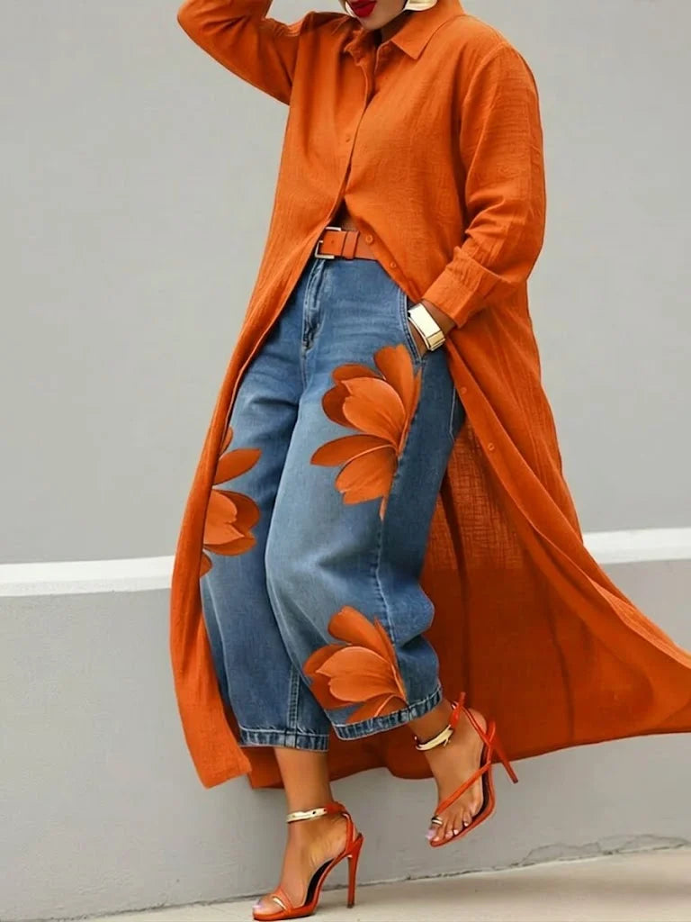 Emma | Abito Camicia in Lino e Jeans Floreali