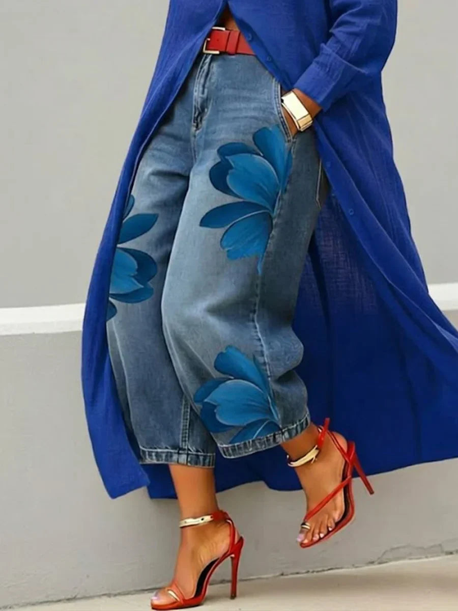 Emma | Abito Camicia in Lino e Jeans Floreali