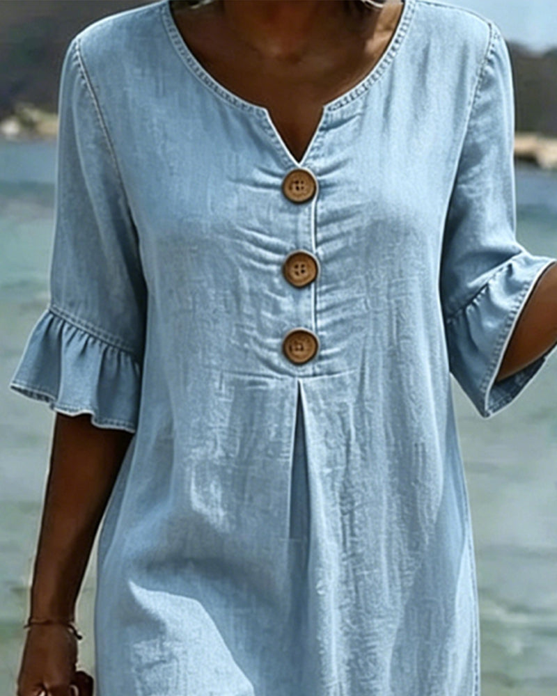Allegra | Abito Denim Manica con Rouches