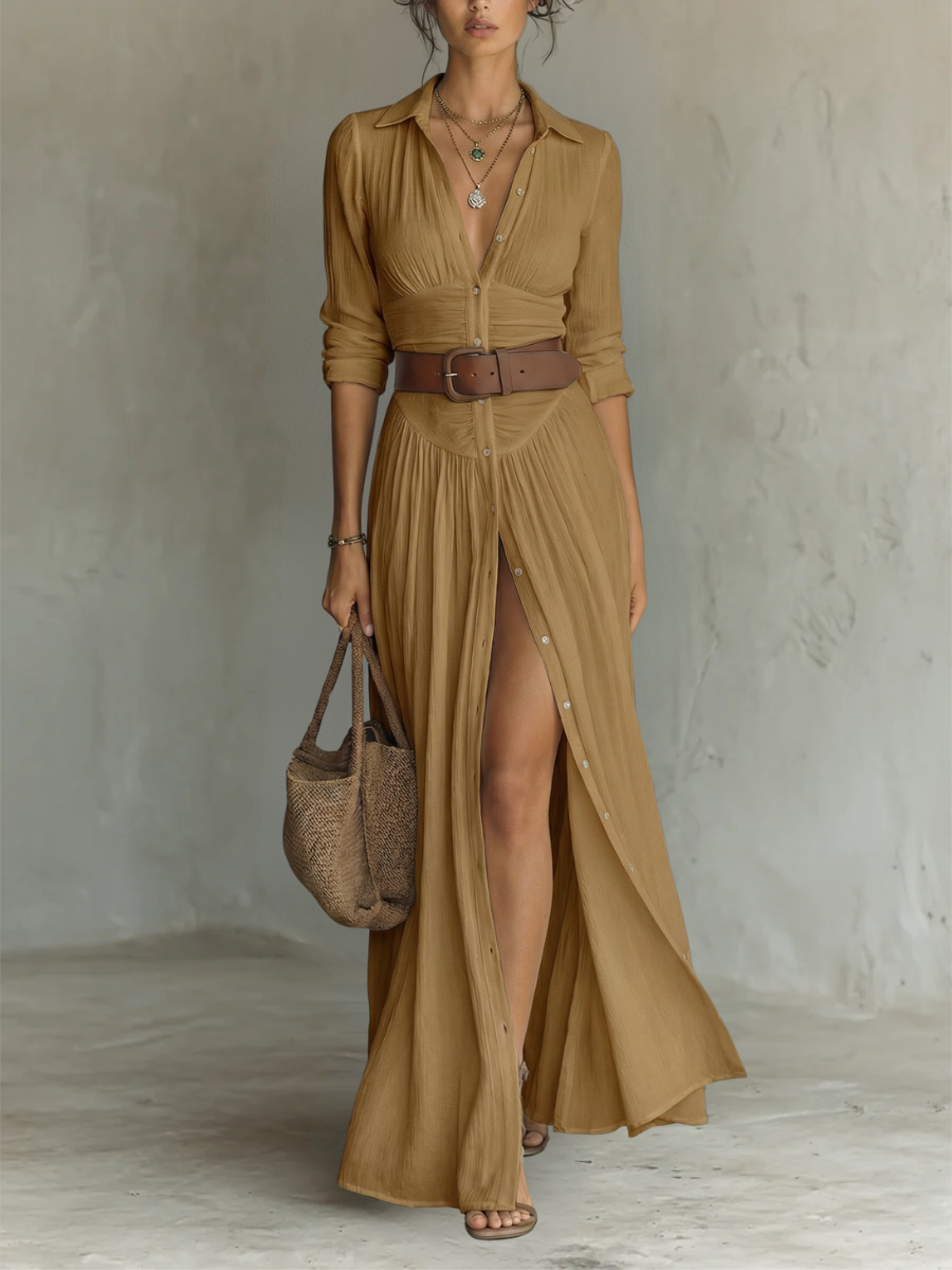 Pia | Abito Maxi Lungo con Collo a Revers