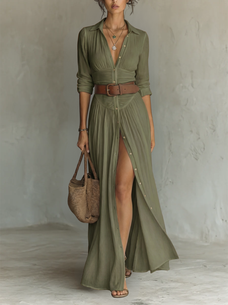 Pia | Abito Maxi Lungo con Collo a Revers