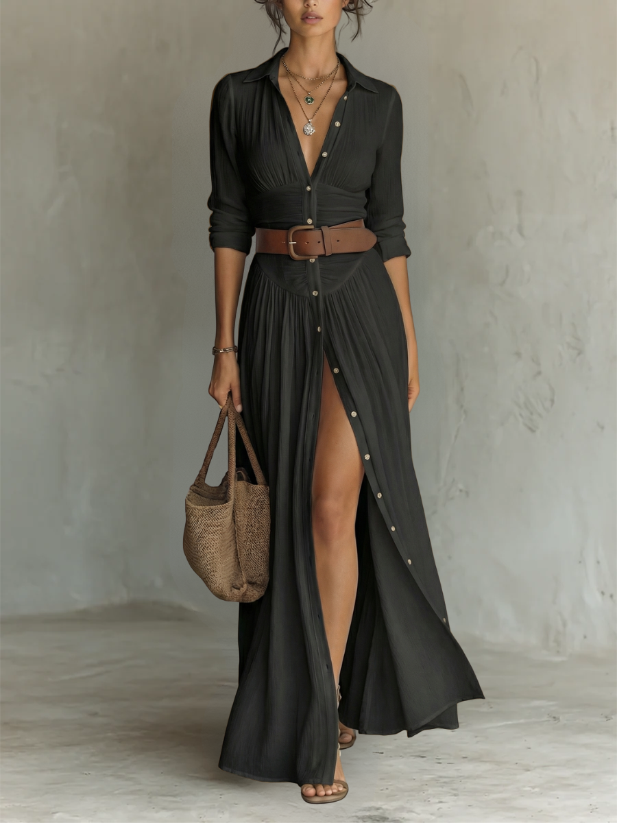 Pia | Abito Maxi Lungo con Collo a Revers