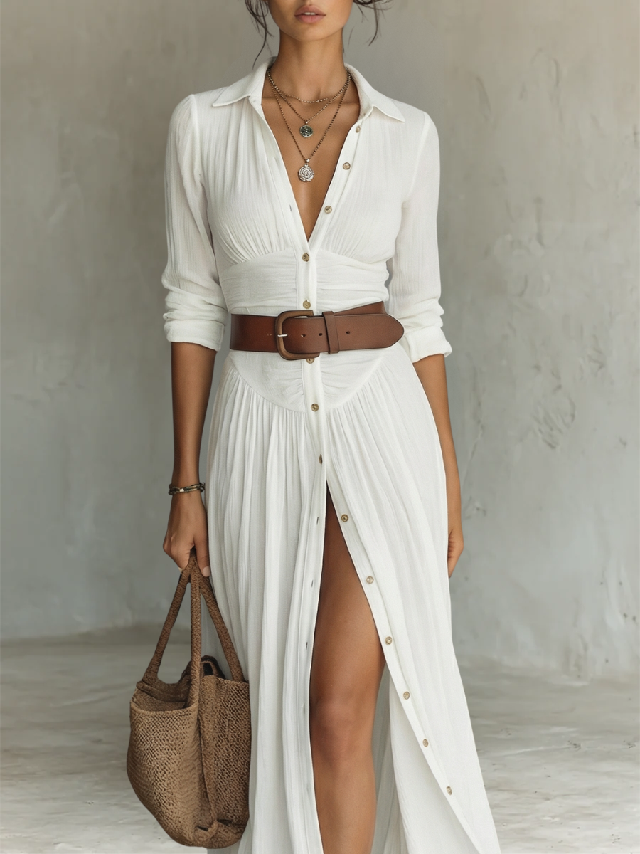 Pia | Abito Maxi Lungo con Collo a Revers