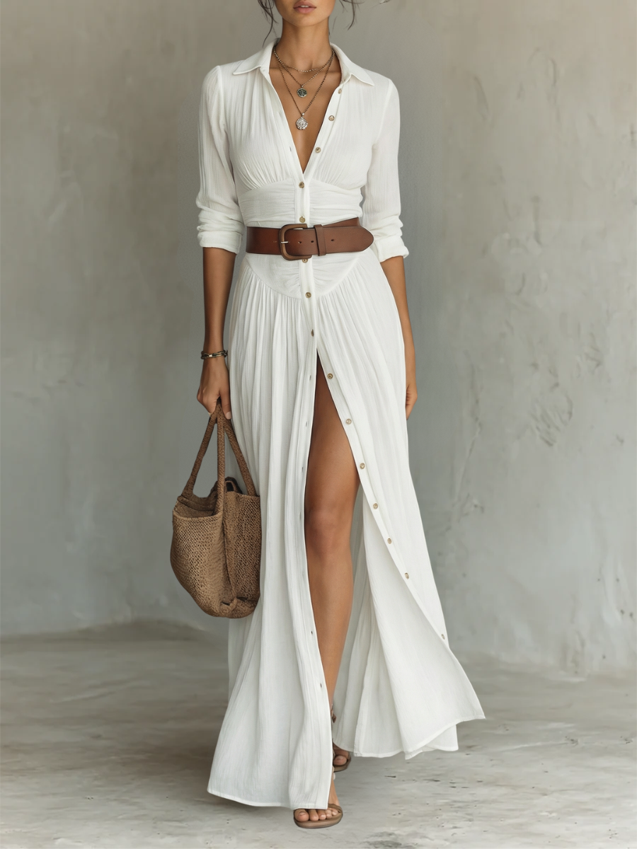 Pia | Abito Maxi Lungo con Collo a Revers