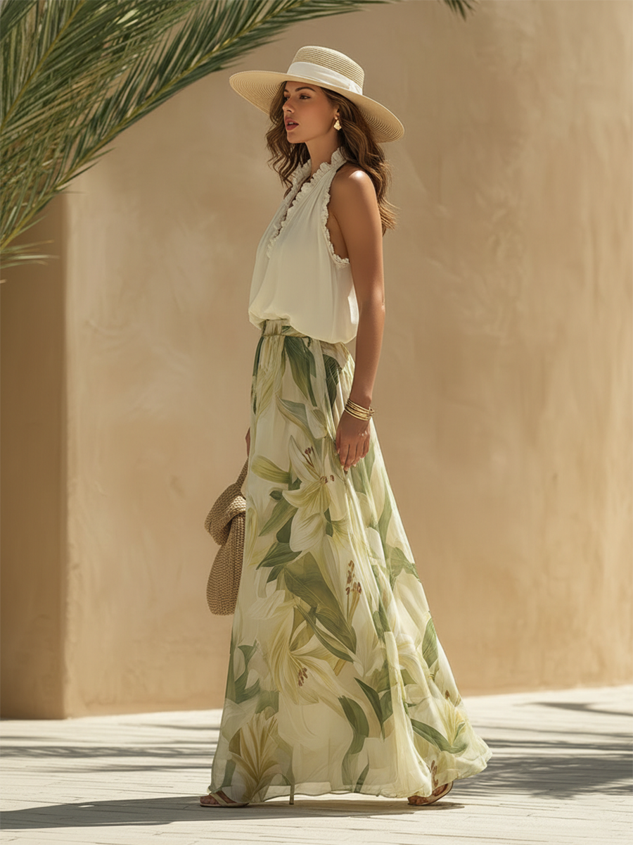 Valeria | Completo Fluido Stampa Gigli Elegante
