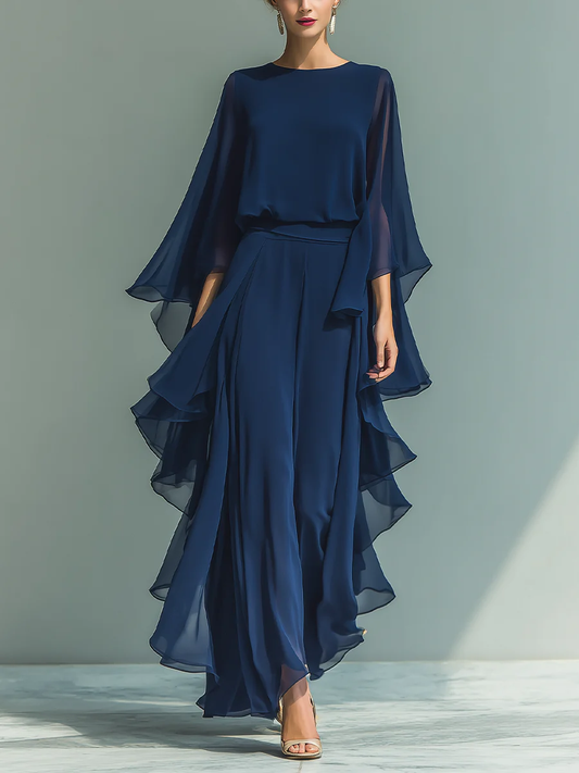 Gaia | Completo Elegante in Chiffon con Rouches