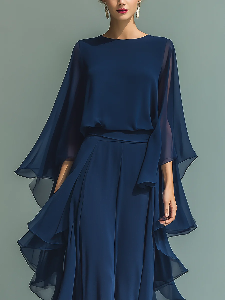 Gaia | Completo Elegante in Chiffon con Rouches