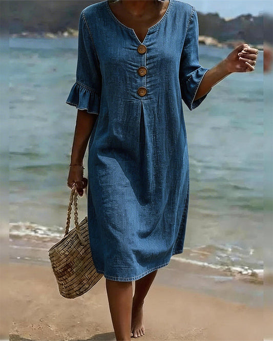 Allegra | Abito Denim Manica con Rouches