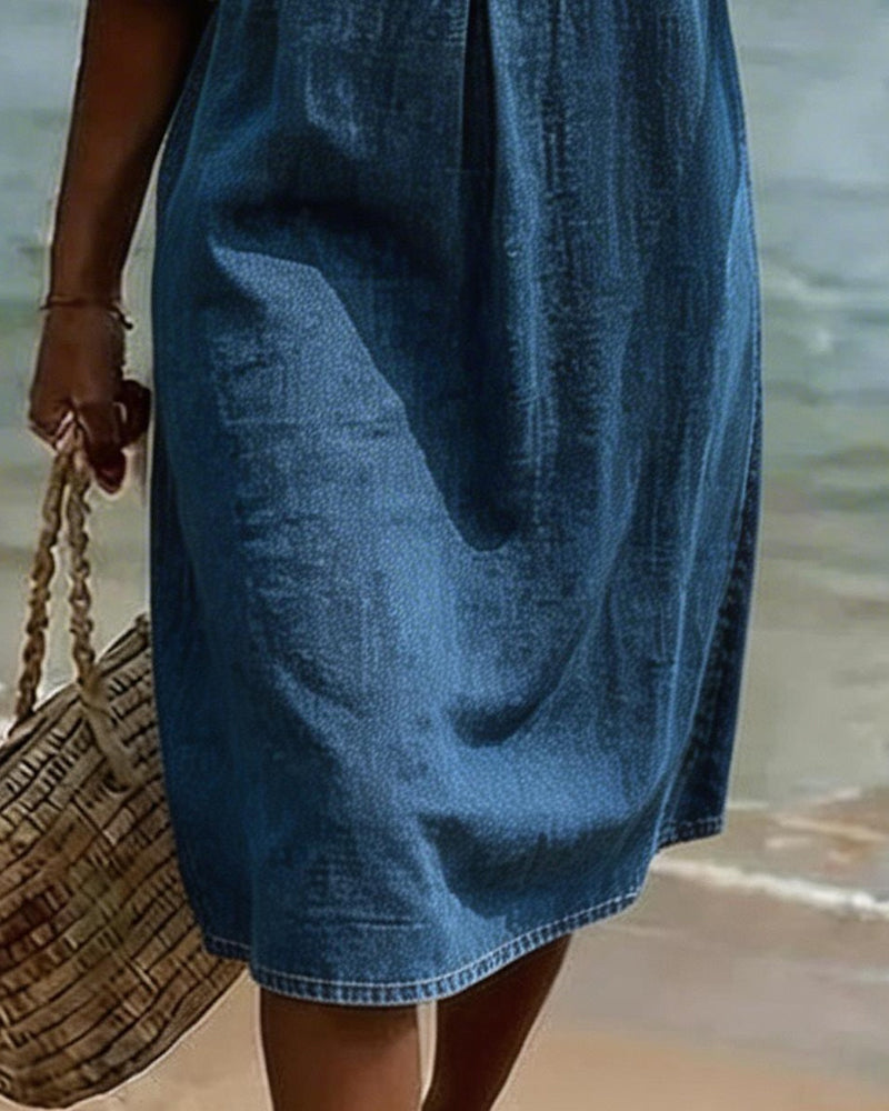 Allegra | Abito Denim Manica con Rouches