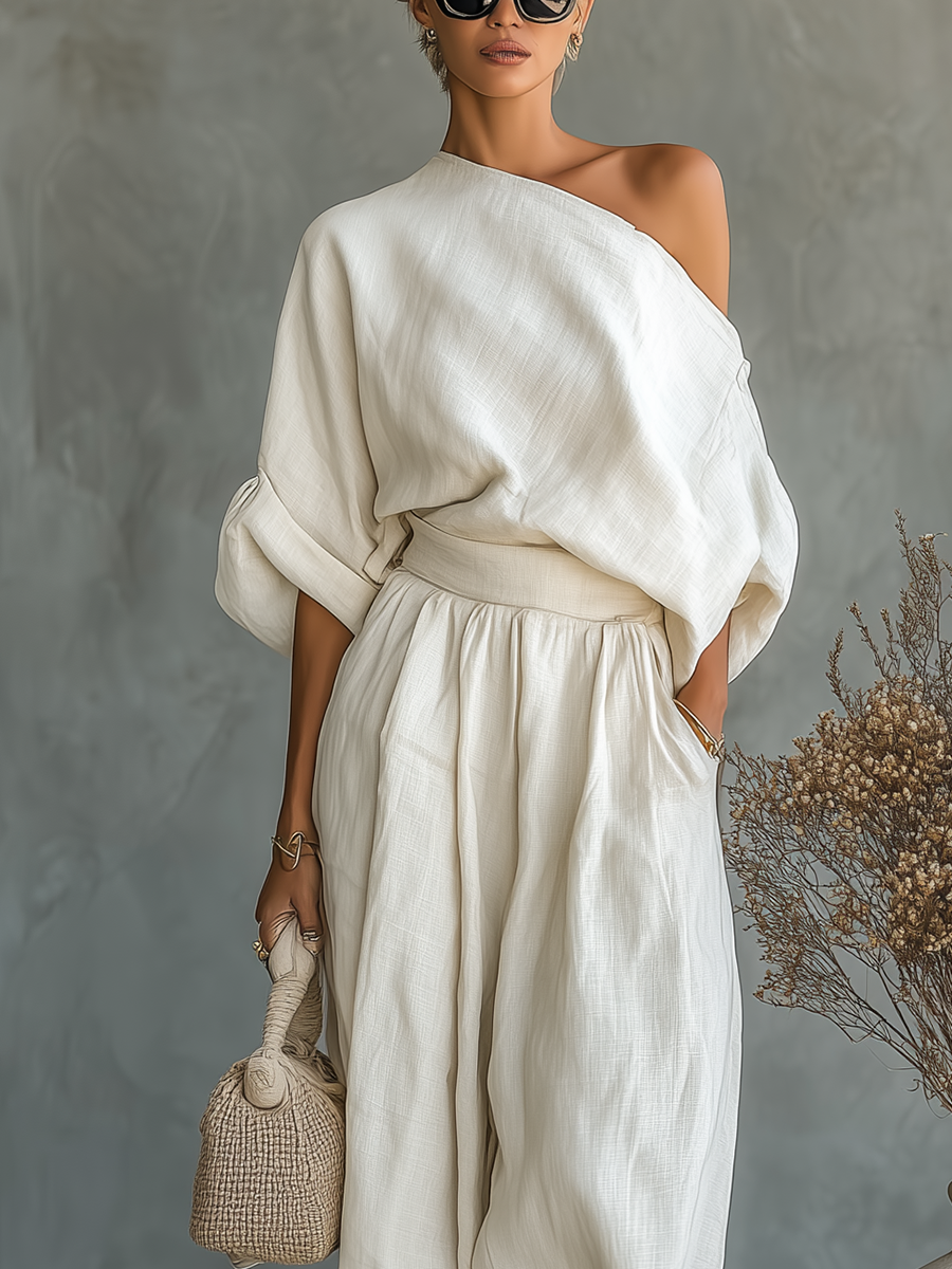 Federica | Completo Top Lino Spalle Scoperte e Pantalone