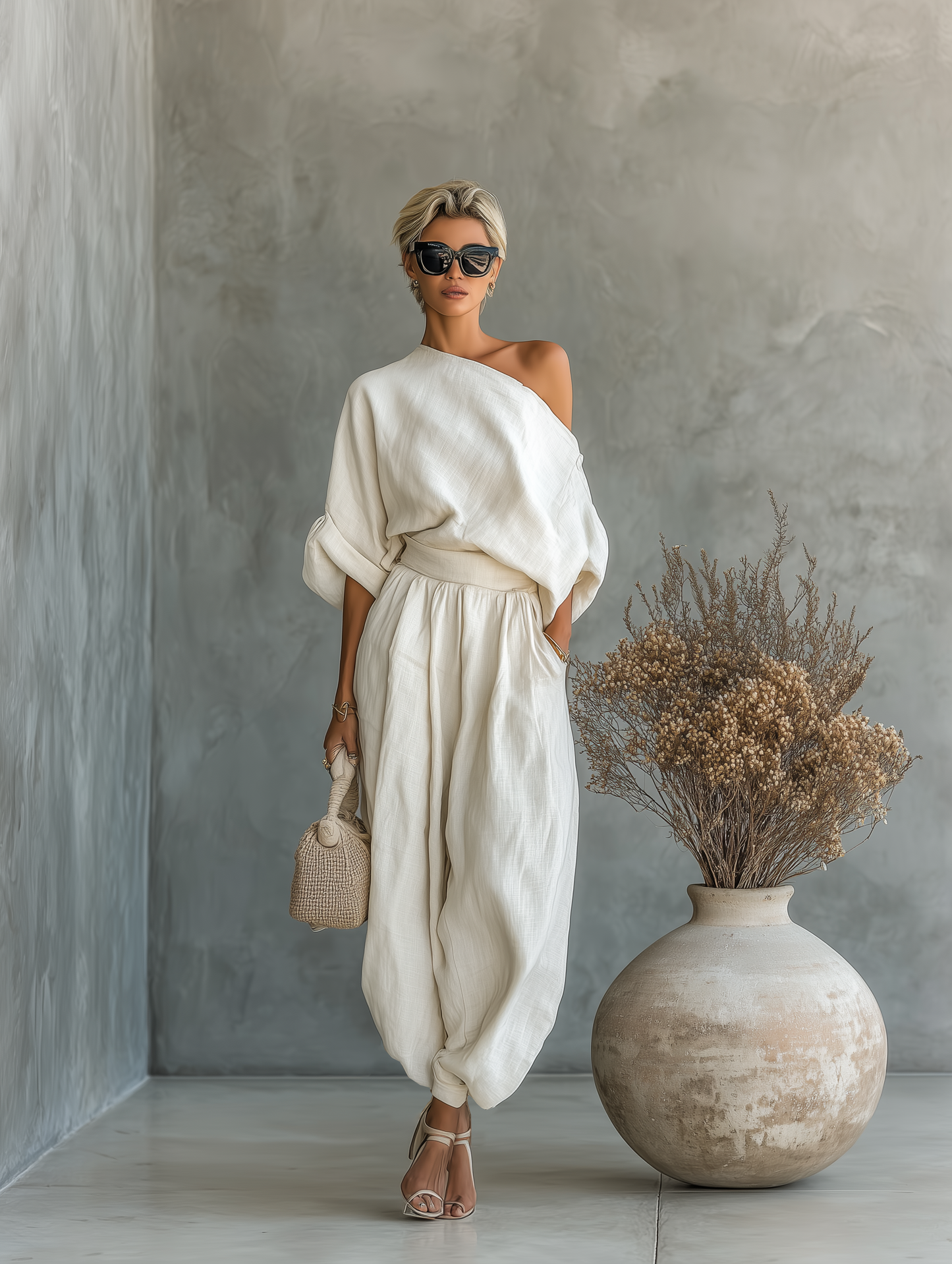 Federica | Completo Top Lino Spalle Scoperte e Pantalone
