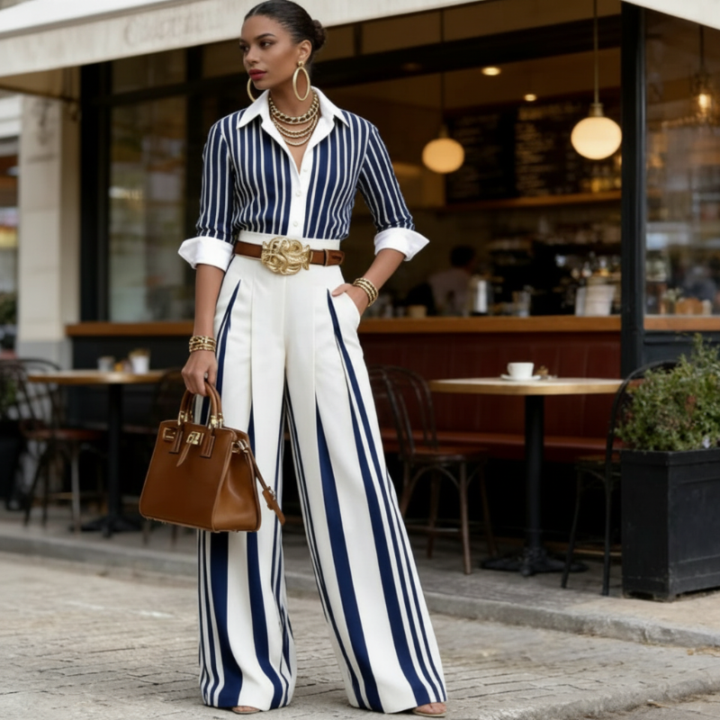 Diletta | Top a Righe e Pantalone Ampio