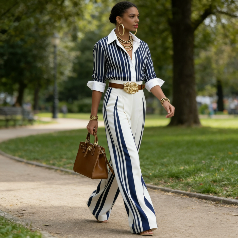 Diletta | Top a Righe e Pantalone Ampio