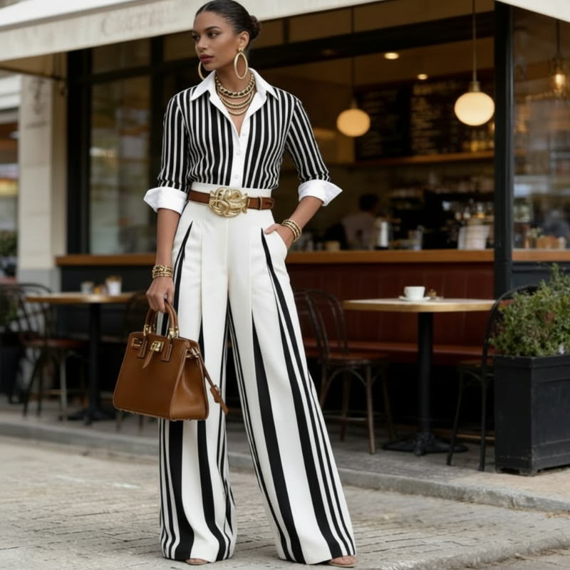 Diletta | Top a Righe e Pantalone Ampio
